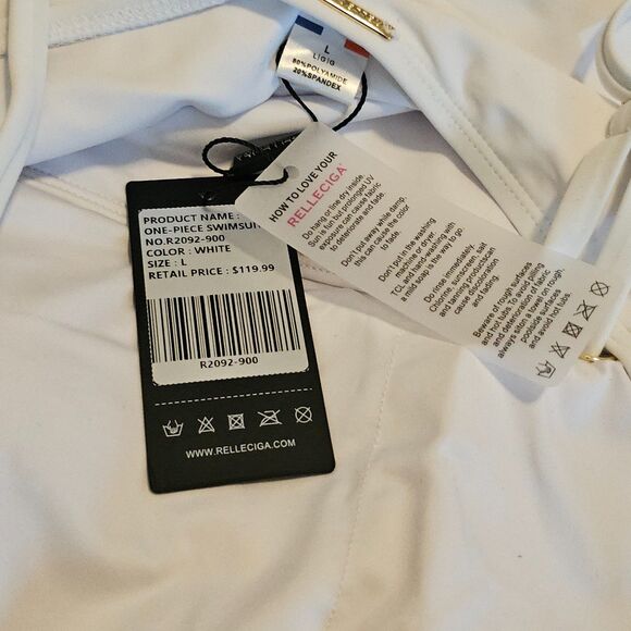 NWT RELLECIGA White One-Piece Swimsuit Large Adjustable Straps Full Coverage - Picture 4 of 10